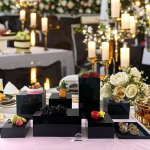 Gaojian Fabrik Laser-Schneidepunkt schwarzer Buffet Acryl-Display Buffet Speisen Nachtisch Kuchenständer Riser Würfel für Hochzeit Hotel