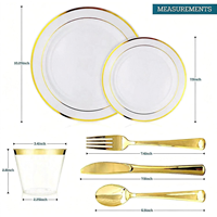 Ensemble d'assiettes à dîner jetables en plastique doré de 600 pièces Assiettes et tasses de fête PS de qualité alimentaire avec couverts de style occidental