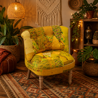 Großhandel Balkon-Loungesessel Kantha Patchwork Sessel Boho Einzelsofa Outdoor Relax Baumwollstoff Holzbeine OEM ODM