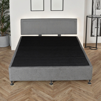 Lit moderne en bois massif, taille double, gris, avec plateforme rembourrée et sommier intégré
