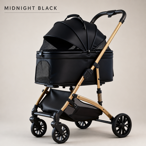 Poussette de luxe pour animaux de compagnie, couleur or, noir minuit, 4 roues, panier amovible, chariot de voyage tendance pour petits chiens et chats - Product Image 1