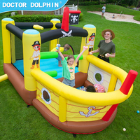 Expédition immédiate, prix de gros, faible MOQ : Combo toboggan gonflable et parcours d'obstacles Doctor Dolphin, château gonflable de jardin en tissu Oxford écologique
