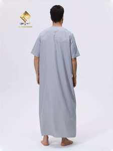 Al Haramain <b>Men's</b> White Cotton <b>Thobe</b> Short Sleeve Round Neck Floor Length Modest Prayer Robe Solid Color Breathable Regular Fit - Product Image 3