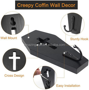 Porte-clés mural en forme de cercueil, décoration gothique effrayante pour la maison, support mural en bois noir pour clés et tasses, idéal pour Halloween - Product Image 4