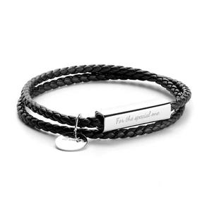 Pulsera de cuero barato letra personalizada logotipo grabado Cierre magnético colgante de acero inoxidable pareja pulsera de cuero genuino brazalete - Product Image 1