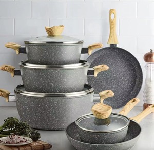 Offre Spéciale : Ensemble <span class=keywords><strong>de</strong></span> 10 Ustensiles <span class=keywords><strong>de</strong></span> Cuisine en Alliage d'Aluminium avec Revêtement Granit et Poignées Effet Bois, Antiadhésif, Idéal pour les Grandes Familles - Product Image 2