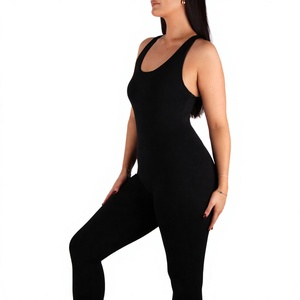 Combinaison gainante noire sans manches pour femme, taille haute, contrôle du ventre, coupe ajustée, col rond, longueur intégrale, pour le yoga - Product Image 5