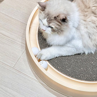 Tapis à gratter pour chat de forme ronde, remplaçable, avec bordure haute, en carton ondulé, pour chats d'intérieur