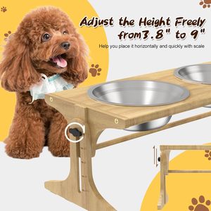 ชามไม้2L อาหารสัตว์ชามไม้แบบปรับได้ฐานไม้กันหกออกแบบมาสำหรับสัตว์ขนาดเล็กปรับขนาดได้ - Product Image 2