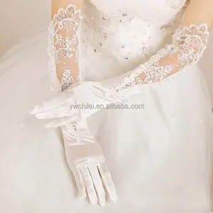 Elegant Satin Lace Long Bridal Gloves for Bride Flower Girls Women Wedding Prom Party