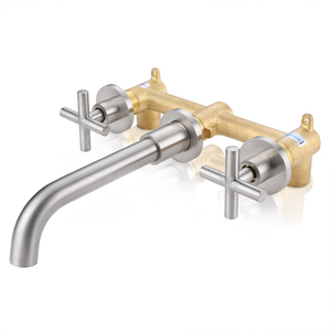 Grifo de Lavabo Moderno de Latón para Baño, Mezclador Integrado para Lavabo, Grifo de Pared para Lavabo, Grifo de Doble Manija de 8 Pulgadas para Dormitorio - Product Image 1
