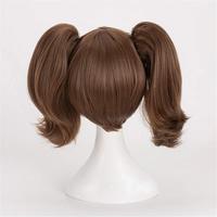 Perruque de cosplay Xingwang Queen Anime, courte, marron, en fibre haute température, avec double queue de cheval à clipser, pour femme, idéale pour les fêtes