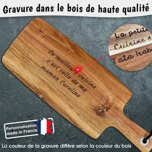 <span class=keywords><strong>Planche</strong></span> à apéritif personnalisable en bois d'acacia, texte gravé, 4 motifs, passe au lave-vaisselle, épaisseur 1,5 cm, logo personnalisé, taille sur mesure - Product Image 2