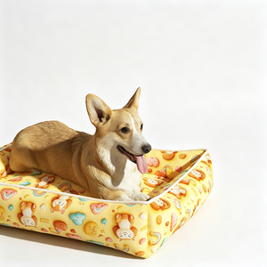 Lit pour chien mignon en forme de rectangle, en polycoton doux, pour usage intérieur, toutes saisons, amovible, lavable, avec coussin - Product Image 3