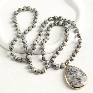 Moda mujer 8mm Cuarzo Rosa Blanco howlita piedra anudada collar de piedras preciosas naturales amazonita gota colgante collar - Product Image 4