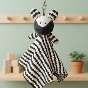 Doudou bébé en coton rayé noir et blanc au crochet, motif zèbre, pour nourrissons, taille personnalisable, aspect luxueux - Product Image 3
