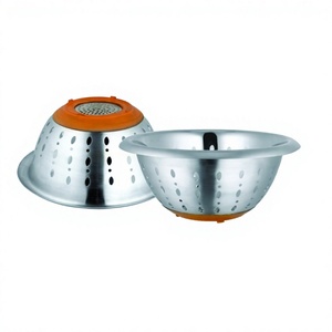 Orange Silicone Base Stainless Steel Metal Colander Eco-Friendly Kitchen Tool for Washing <b>Vegetables</b> Fruits Dishwasher Safe - Product Image 1