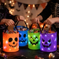 Seau à bonbons d'Halloween pour enfants, sacs à bonbons citrouille lumineux, paniers à friandises LED réutilisables, sacs cadeaux pour Halloween