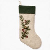 Kaos Kaki Natal Linen Bordir Kustom Dekorasi Hadiah Liburan Botani Grosir