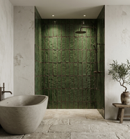 Carreaux de mur artisanaux craquelés effet Wabi Sabi de luxe, 60x240x10mm, vert foncé, résistants à l'usure, style moderne