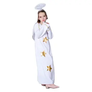 Halloween l Party Costume White Angel Costumes with Golden Star Girls Angel costume