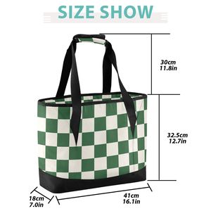 Sac à déjeuner à carreaux verts pour femmes, idéal pour le camping et les activités de plein air, sac isotherme de gros avec fermeture éclair - Product Image 2