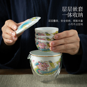 Juego de té Kung Fu de porcelana estilo chino con tetera de vidrio y tres tazas, portátil para viaje, diseño de loto, origen Dehua - Product Image 4
