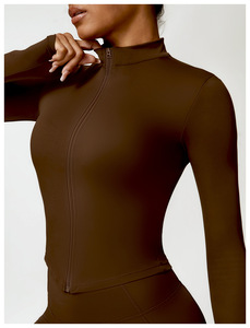 定制女式运动服新款氨纶高腰健身瑜伽服健身夹克无缝长袖运动服套装 - Product Image 4