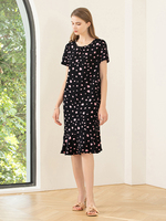 Robe midi plissée à manches courtes pour femme, imprimée numériquement à pois, tissée, décontractée d'été, avec ourlet à volants et taille naturelle, ODM