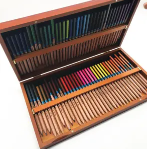 Personalization high quality Cedar wood 7 inch wooden box package color pencil drawing art set