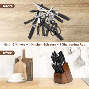 Bloc <span class=keywords><strong>à</strong></span> couteaux en <span class=keywords><strong>bois</strong></span> <span class=keywords><strong>à</strong></span> deux niveaux, 14 emplacements universels, support pour couteaux <span class=keywords><strong>de</strong></span> cuisine, rangement pour comptoir, couteaux <span class=keywords><strong>à</strong></span> manche noir avec <span class=keywords><strong>ciseaux</strong></span> - Product Image 4