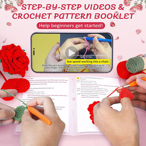 Hilo de lana hecho <span class=keywords><strong>a</strong></span> mano, paquete de material de rosa, flores artificiales <span class=keywords><strong>paso</strong></span> <span class=keywords><strong>a</strong></span> <span class=keywords><strong>paso</strong></span> <span class=keywords><strong>con</strong></span> vídeo, regalo de decoración del hogar - Product Image 5