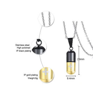 Capsule in acciaio inossidabile collana pendente per uomini e donne con croce inciso porta profumo per animali domestici cenere per cremazione urna collane - Product Image 3