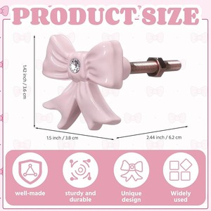 Modern Pink <b>Bow</b> Cabinet Handle Zinc Alloy Rhinestone Decorative Drawer <b>Pull</b> Easy Installation Novelty Shape Hardware Accessory - Product Image 4
