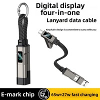 Câble de charge tressé en nylon 4-en-1 avec affichage de puissance, charge rapide 65W, câble de données court 0,2M, portable et personnalisable