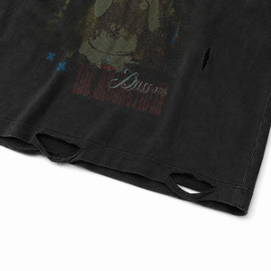 T-shirt da uomo personalizzata in cotone pesante, effetto distressed e strappato, lavaggio vintage, vestibilità ampia, stampata, a maniche corte, stile streetwear - Product Image 4