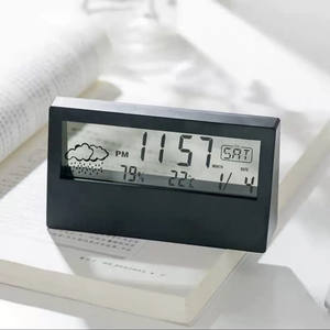 Wholesale LCD Desk Alarm <b>Clock</b> White with <b>Calendar</b> and <b>Digital</b> Temperature Humidity Modern Home Office Watch Battery Operated - Product Image 1