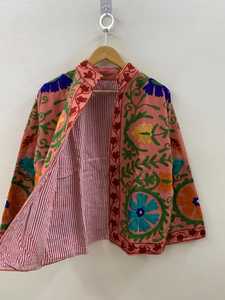 Handmade Animal Print <b>Velvet</b> Suzani Jacket Embroidered Lace Button Logo Boho <b>Coat</b> Ethnic Winter Outerwear Cotton Gift India - Product Image 4