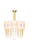 Lustre créatif en métal doré superposé pour hall d'hôtel, avec abat-jour en albâtre naturel, luminaire suspendu