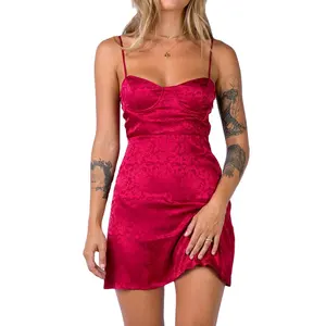 New Plus Size Women's Dresses Diva Mini Floral Print Dresses Adjustable Straps Deep Red Skirt Black Women Evening Dress