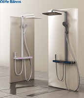 Olife Banos Nieuw Design Badkamer Gunmetal Wit Kleur Blauw Led Licht Piano Key Douchekop Kraan Warm Koude Douche Set
