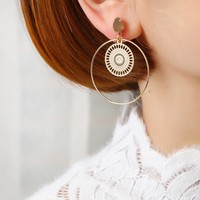 Boucles d'oreilles créoles fines plaquées or 18 carats, style vintage, avec disque en filigrane de cuivre et zircon en forme de goutte pour femme