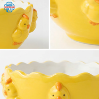 OEM ODM Nouveau Bol à Salade en Céramique 3D Créatif Peint à la Main Motif Poussin, Bol à Fruits en Céramique Personnalisé Gaufré 650ml pour Pâques