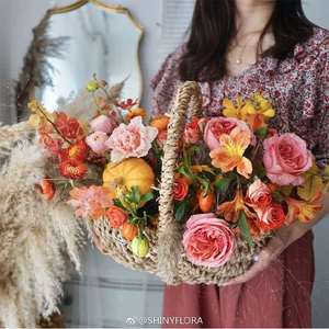 Cestas de flores hechas de ratán, paja o sauce; arreglos florales hechos a mano; flores frescas; cestas de sandía; bambú - Product Image 1