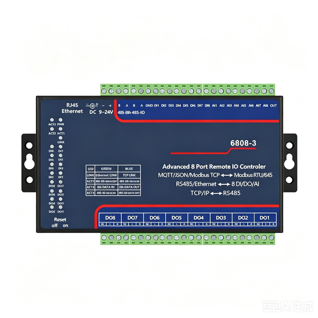 ZLAN6808-3 Ethernet Dual RS485 Remote IO Controller 8DI 8DO 8AI MQTT Modbus TCP DC9-24V in Stock