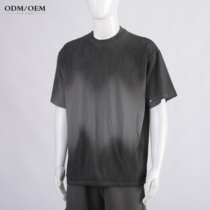 AR035 Plus Size Men's Oversize Acid Wash O-Neck Short Sleeve <b>Hip</b> Hop T-Shirt 100% Cotton Heavyweight Knitted Eco-Friendly - Product Image 3