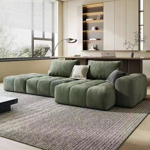 طقم أريكة على شكل حرف L بأسلوب اسكندنافي، أريكة زاوية كبيرة من القماش الأخضر لغرفة المعيشة، أريكة حديثة قطاعية للمنزل والشقق - Product Image 5