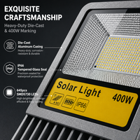 Projecteur Solaire Extérieur 400W Étanche en Aluminium Moulé Sous Pression avec Panneau Monocristallin 30Ah, Télécommande, pour Stades, Terrains de Sport, Lampes Murales et Parcs
