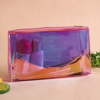 Sac en PVC coloré holographique transparent effet arc-en-ciel, petit sac de maquillage refermable en PVC avec fermeture éclair blanche – Vente chaude