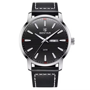 Relojes de Pulsera de Cuarzo Benyar 5145 3ATM Resistentes al Agua con Cronógrafo Multifunción y Correa de Cuero Negra para Hombre - Product Image 4